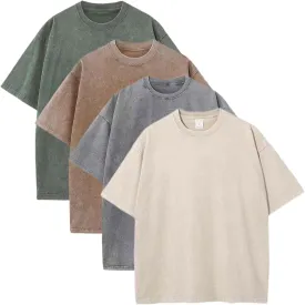 4 Pcs Men's Oversized Summer T-Shirts Unisex Vintage Baggy Heavy Cotton Tee Short Sleeve Solid Loose Streetwear Tops