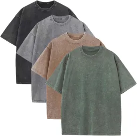 4 Pcs Men's Oversized Summer T-Shirts Unisex Vintage Baggy Heavy Cotton Tee Short Sleeve Solid Loose Streetwear Tops