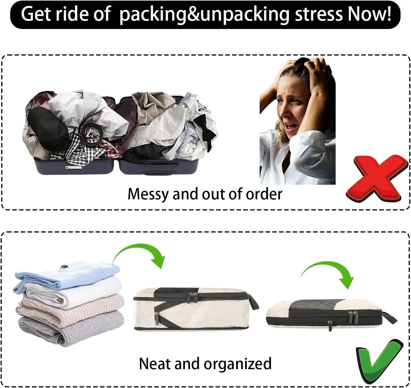 6 Set Compression Packing Cubes For Travel- Effortless Organization&Space Saving Cube For Quick Packing And Unpacking,Travel Must Have Suitcase Essentials For Business Trip,Cruise,Camping,Vacation