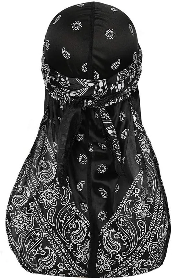 Assorted Paisley Bandana Doo rag Cap Headwraps Men's Women's Silk Durag with Long Tail and Wide Straps for 360 Waves