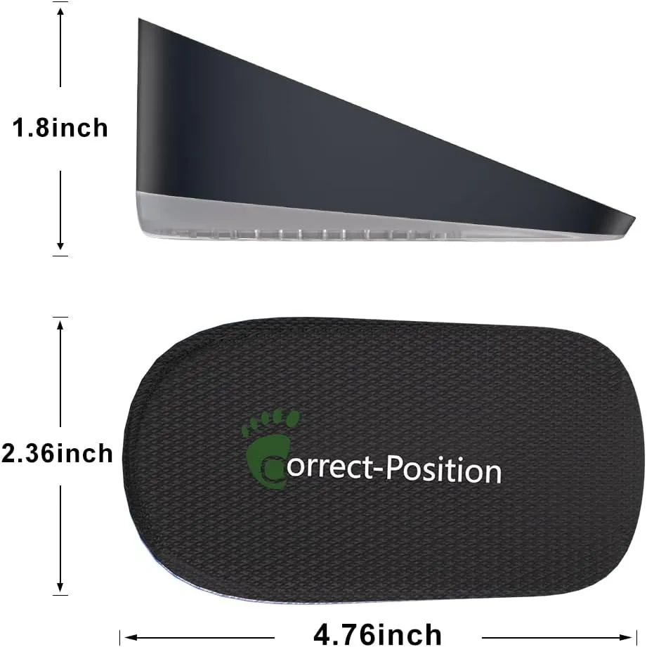 Correct-Position Height Increase Insoles, Heel Cushion Inserts, Heel Lift Inserts for Leg Length Discrepancies (Black, 1.8" Height)