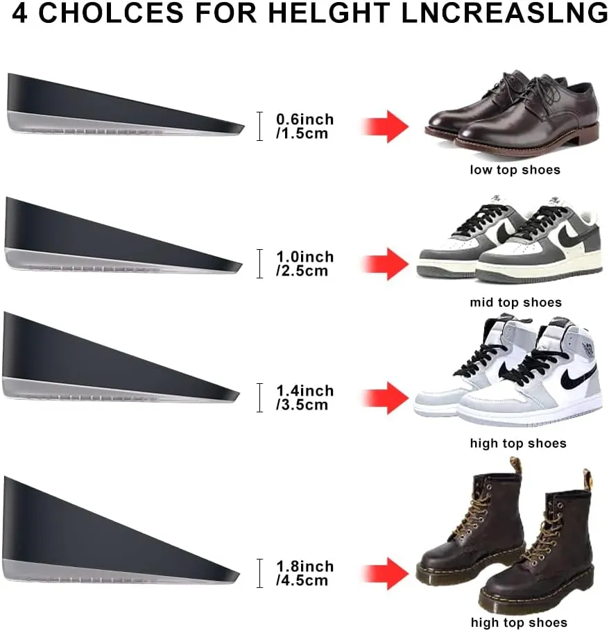 Correct-Position Height Increase Insoles, Heel Cushion Inserts, Heel Lift Inserts for Leg Length Discrepancies (Black, 1.8" Height)