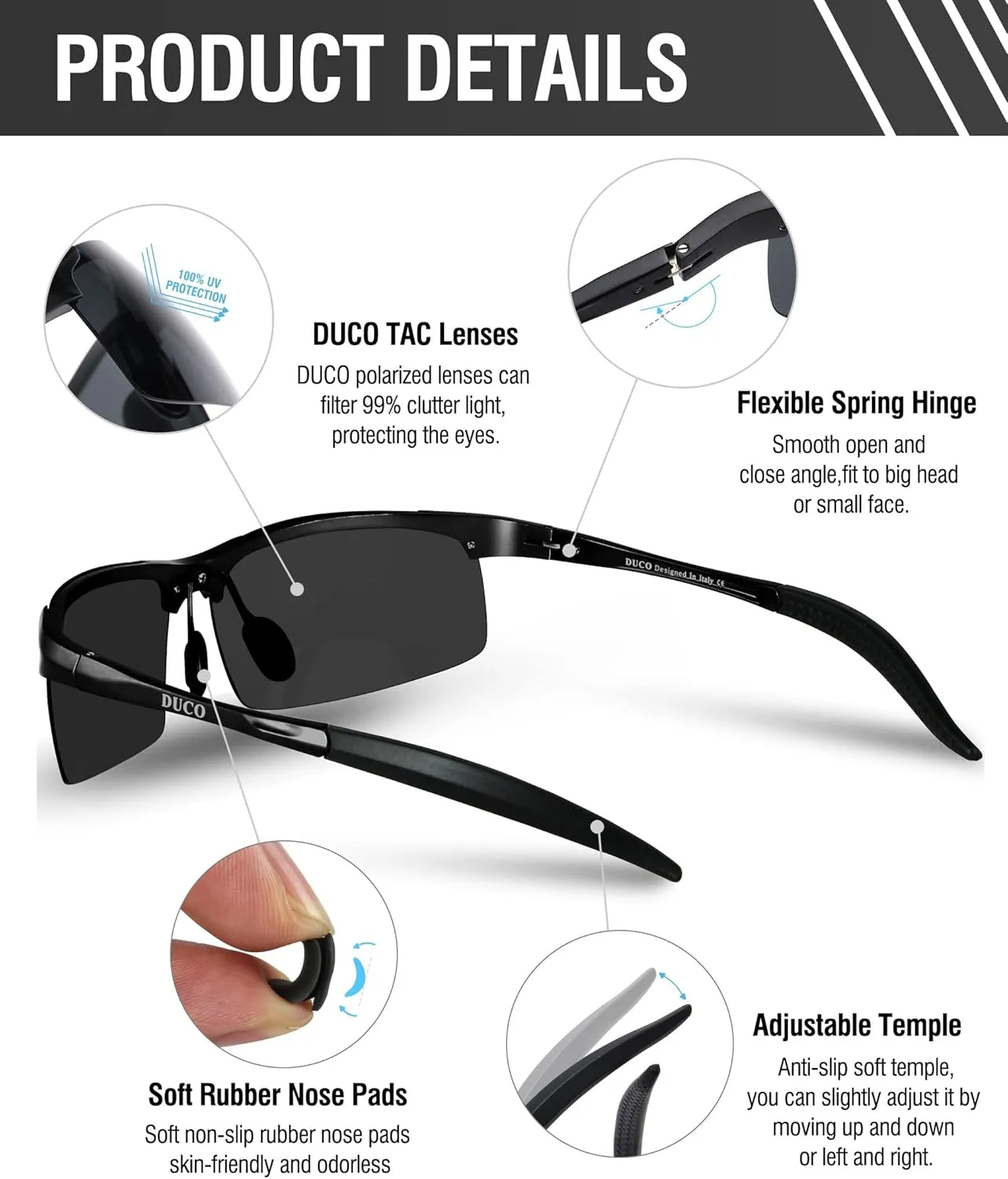 DUCO Mens Sports Polarized Sunglasses UV Protection Sunglasses for Men 8177s