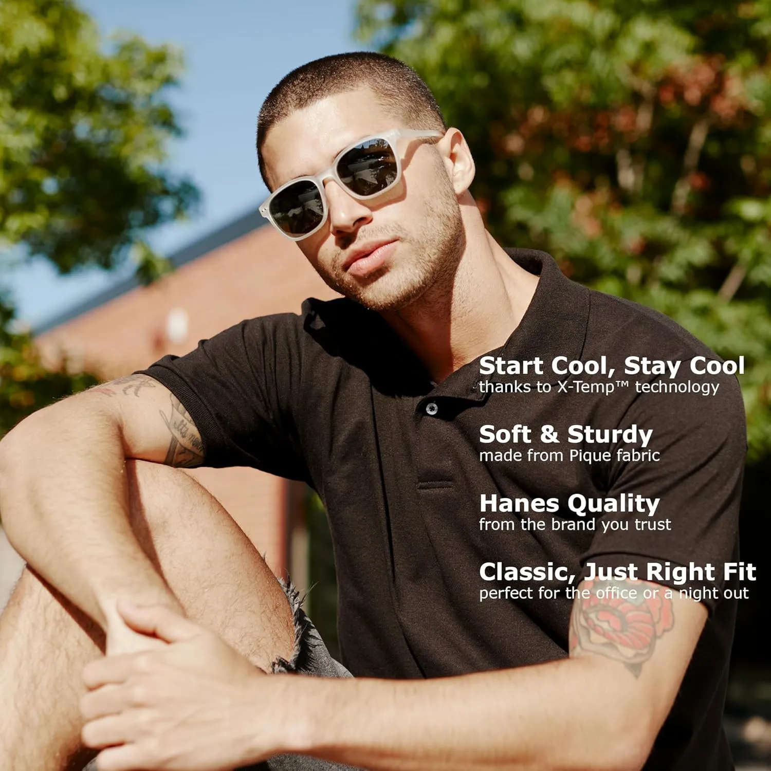 Hanes Men??s X-Temp Short Sleeve Polo Shirt, Midweight Men's Shirt