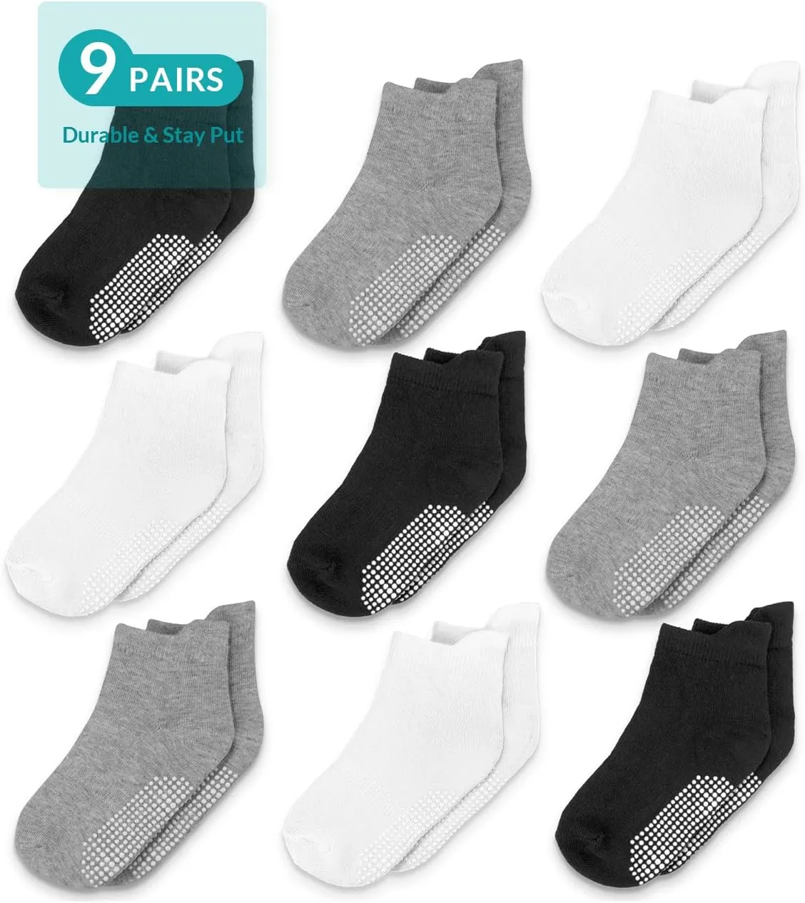 Infinno Baby Non Slip Ankle Socks 9 Pairs - Toddler Socks with Grips for Kids, Infants Boys and Girls 6-24 Months, 1T-7T