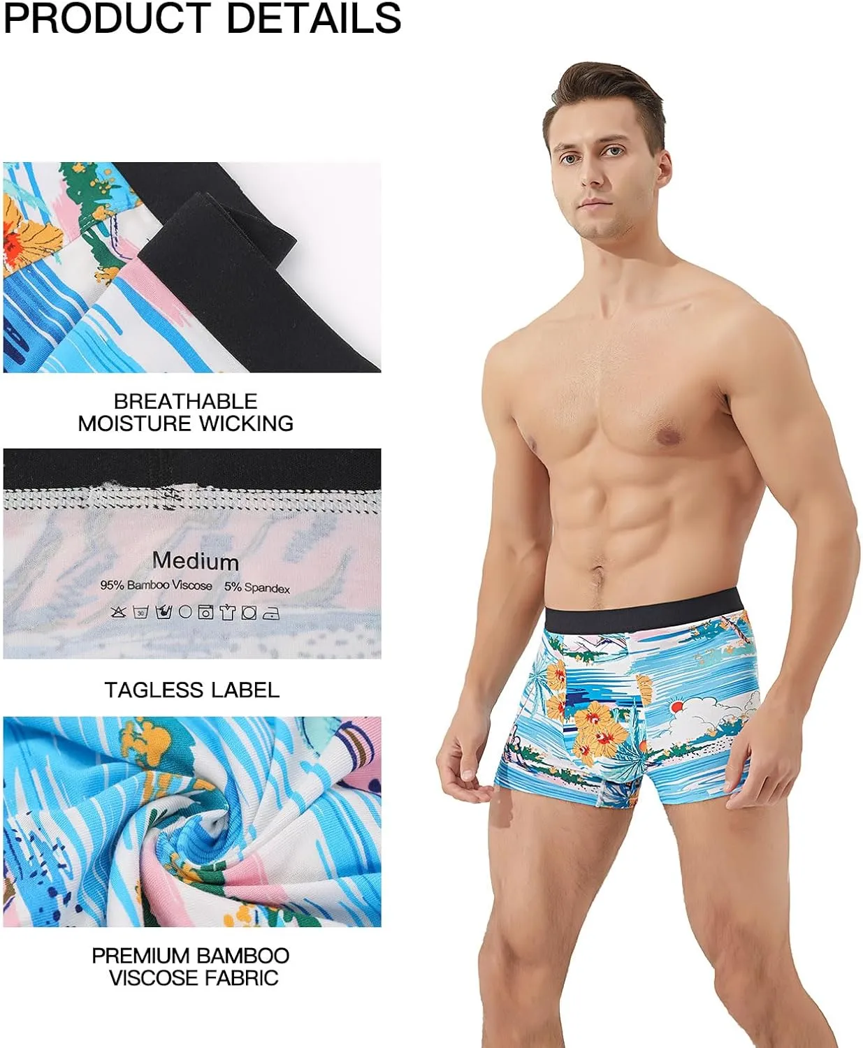 Men's Underwear Boxer Briefs Bamboo Viscose Trunks Soft Comfortable Multipack