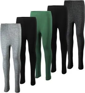 MISS POPULAR 5-Pack Girls Leggings Sizes 4-16 Soft Comfortable Cotton Spandex with Elastic Waistband Many Colors