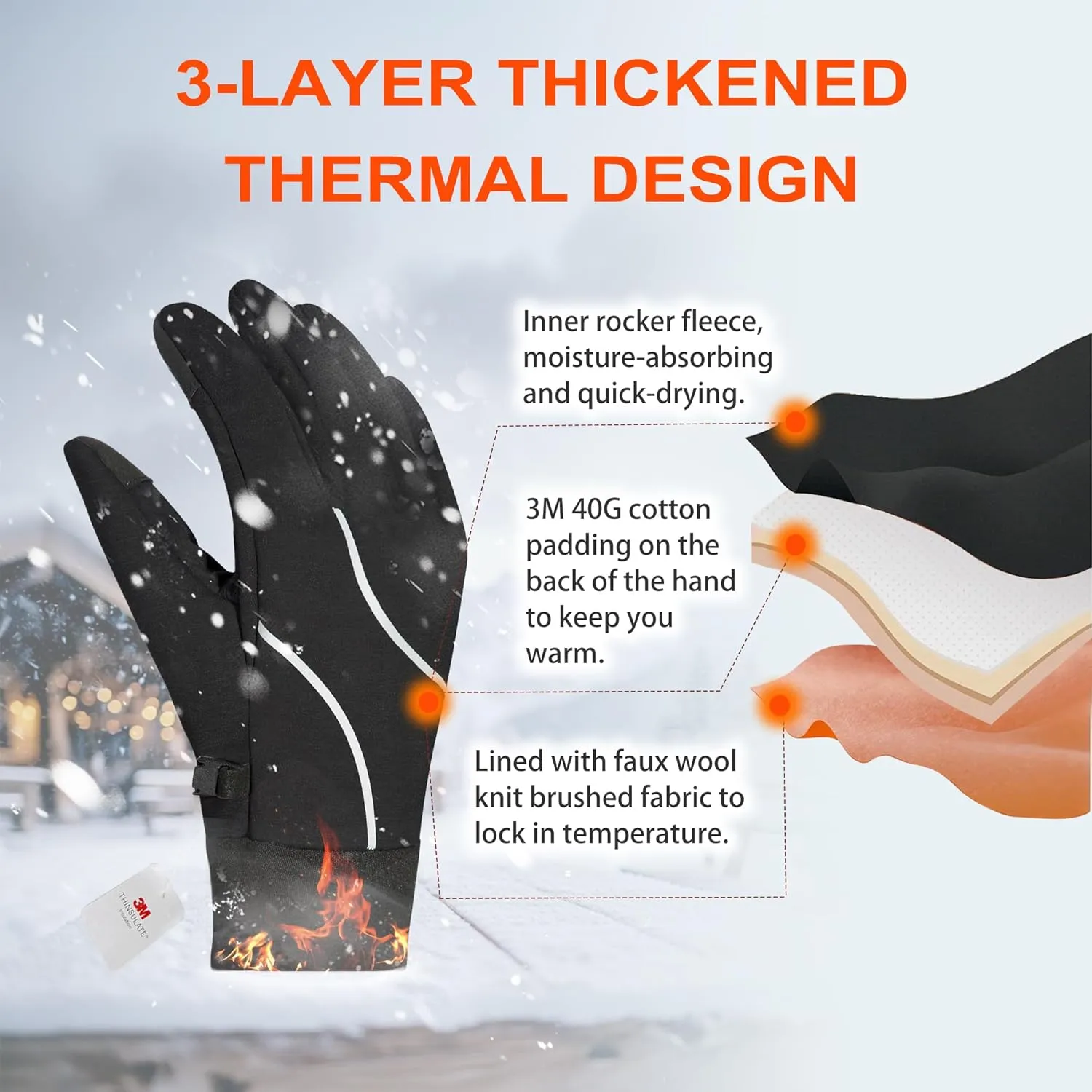 Origem Winter Gloves Men Women, Touch Screen Anti-Slip Warm 3M Thinsulate Running Gloves Lined for Cycling Driving Hiking Walking Gardening