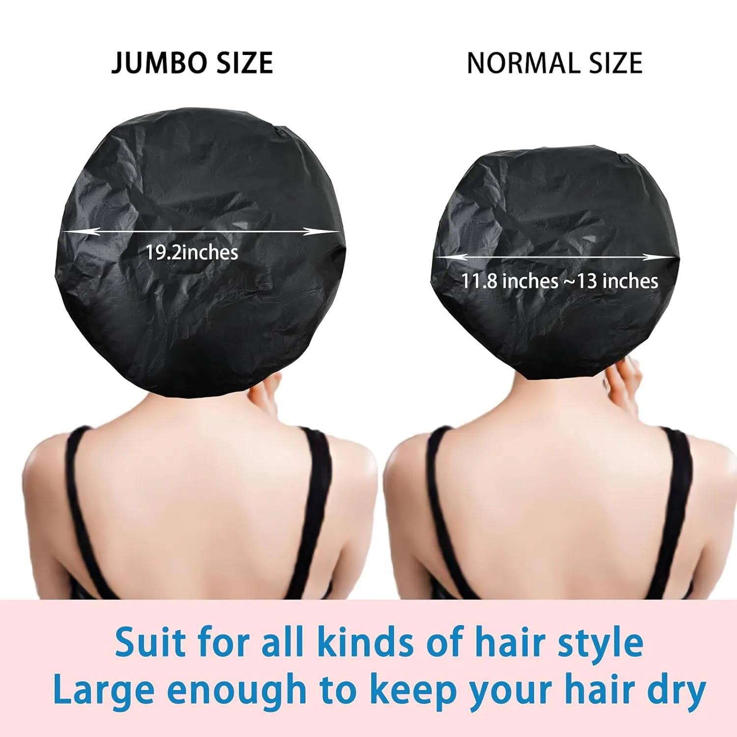 Super Jumbo Shower Cap 2 PCS Waterproof Shower Caps for Women, Extra Large Shower Cap, Reusable Super Large Bath Caps Hair Cap for Long Thick Curly Hair, Locs, Twist Braids - Black   White